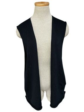 Eskandar Neiman Marcus Open-Front Knit Vest Black Hand Loomed One Size